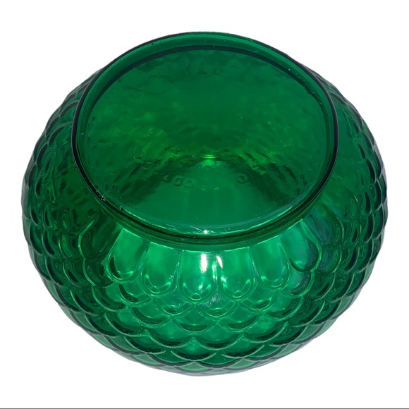 Vintage E.O. Brody Mermaid Green Fish Scale Scallop Pressed Glass Vase Bowl - Picture 7 of 8